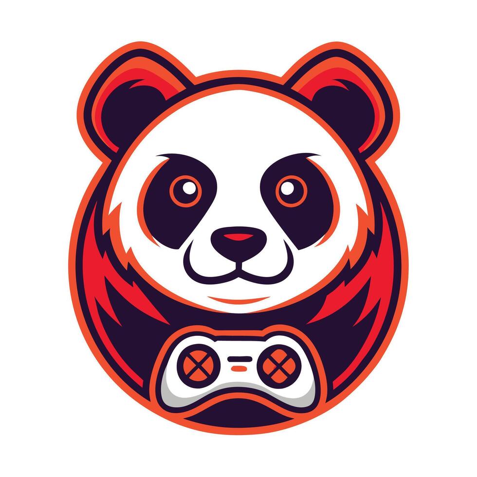 a panda bear with a controller in its mouth vector