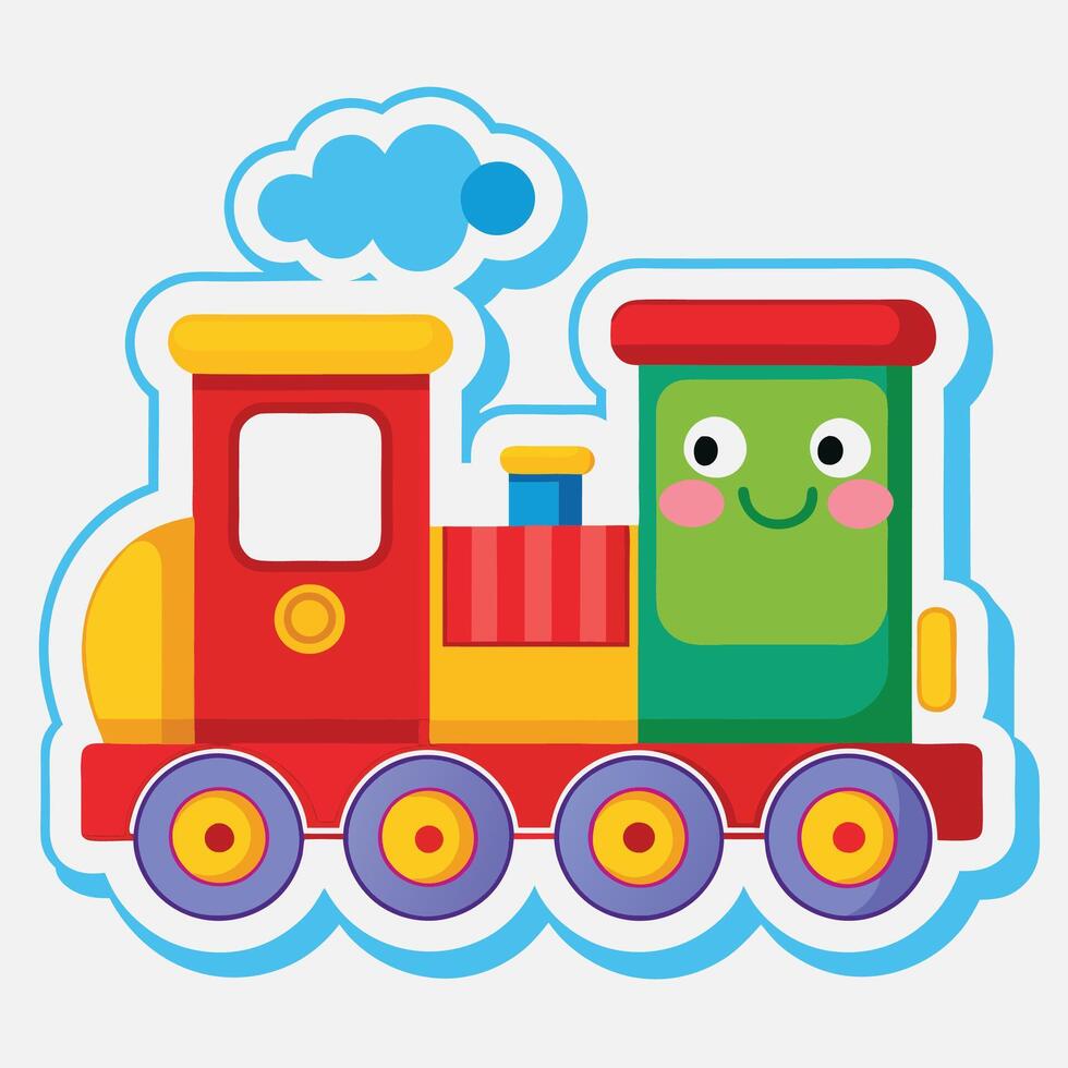 a sticker of a train with a smiling face vector