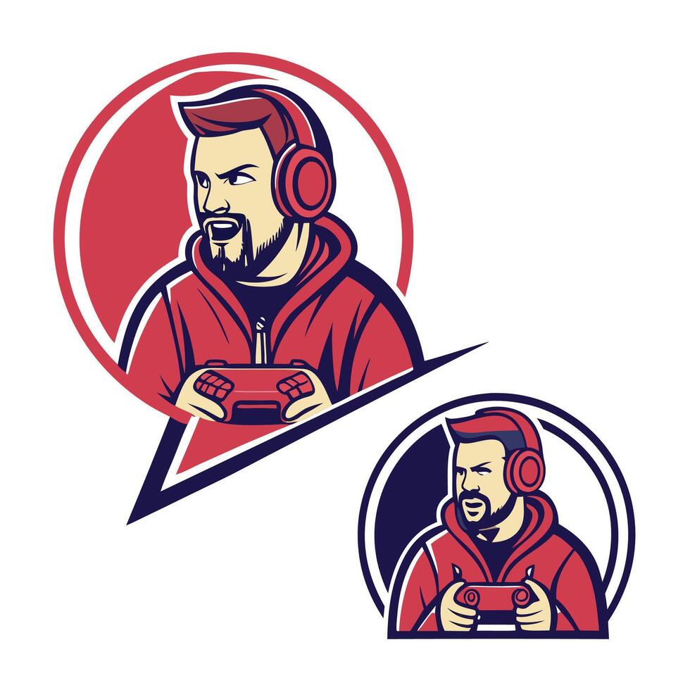 a man with a beard and headphones is playing game vector