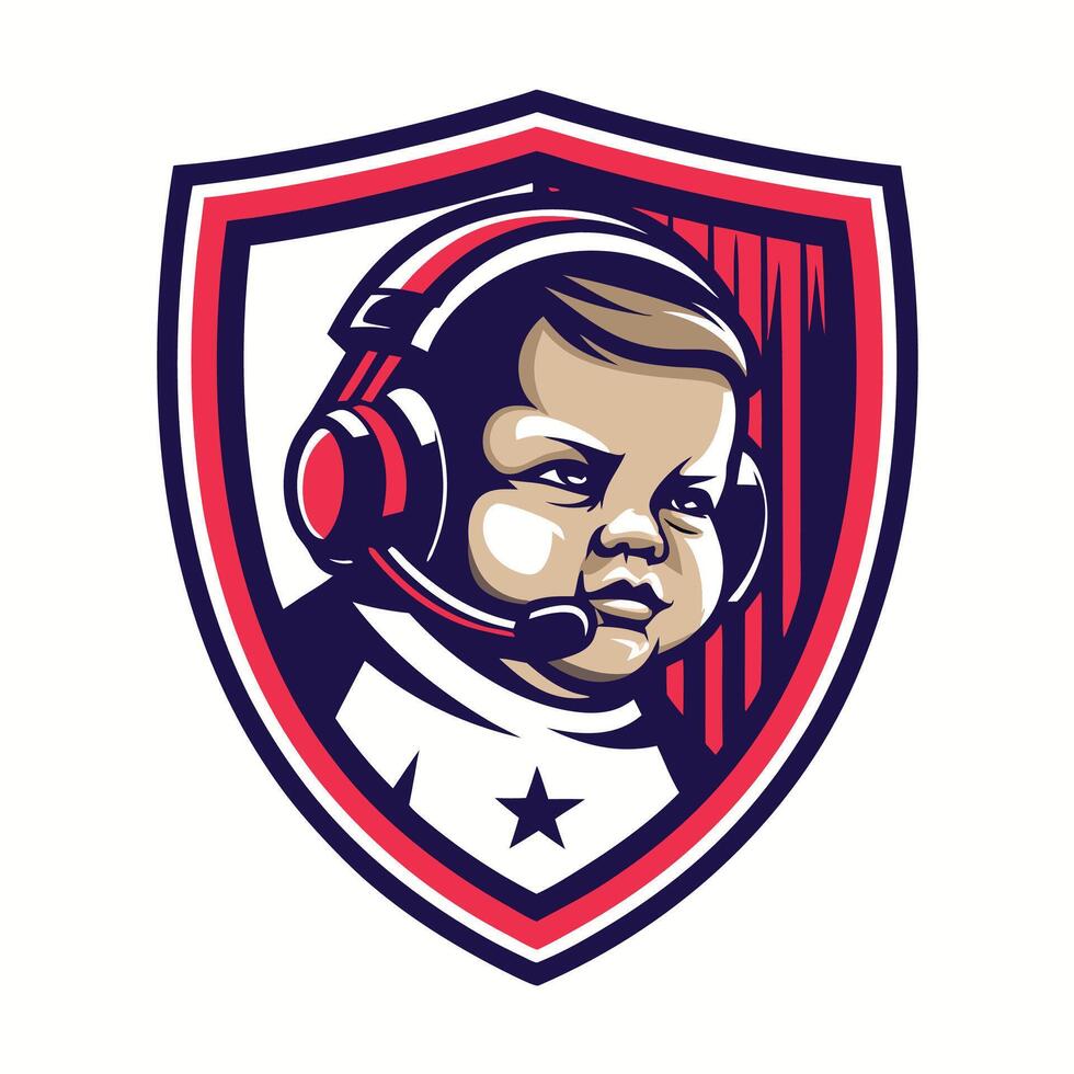 baby wearing headphones and a headset, vector