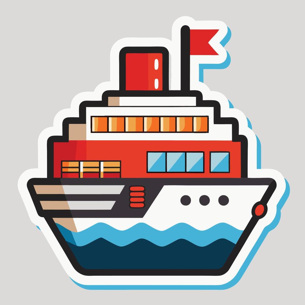 a sticker of a cruise ship on a gray background vector
