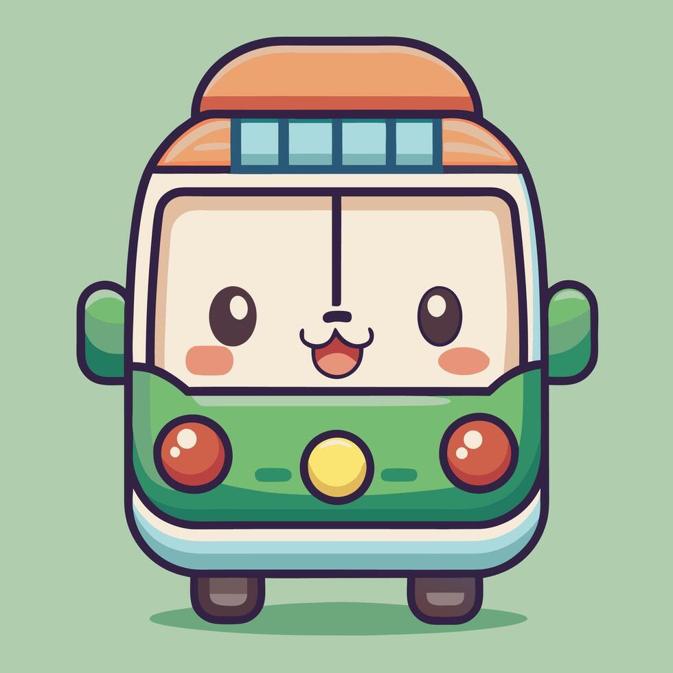 a cartoon bus with a face and eyes vector