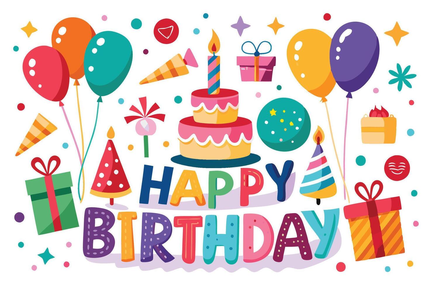 happy birthday card with colorful balloons design art vector