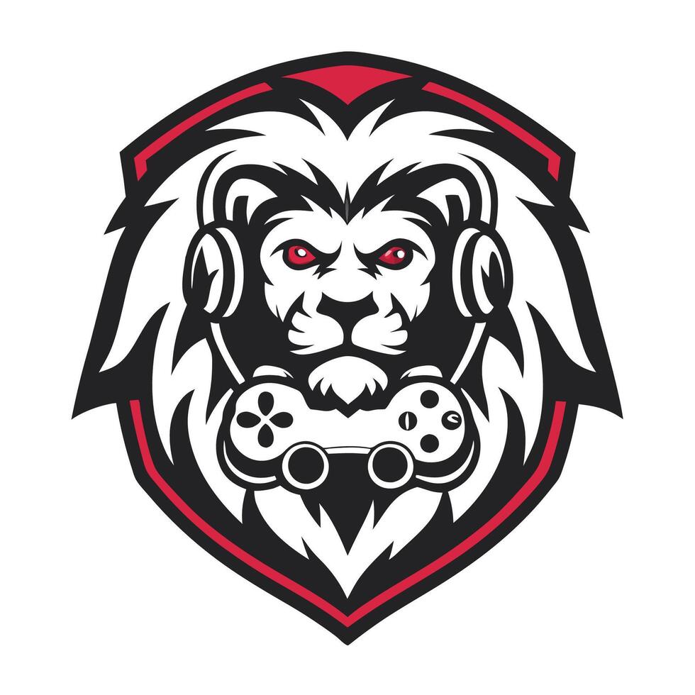 lion head with headphones and controller on it vector