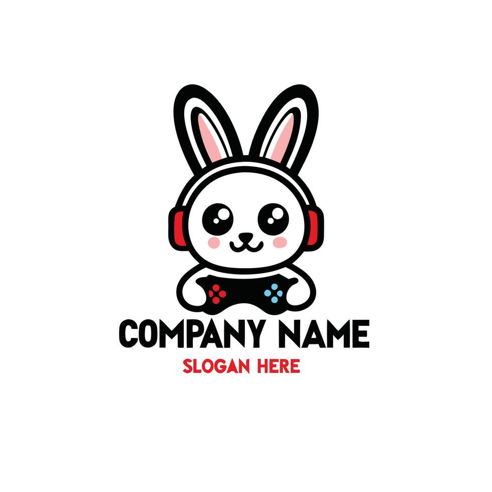 a bunny wearing headphones and holding a controller logo vector