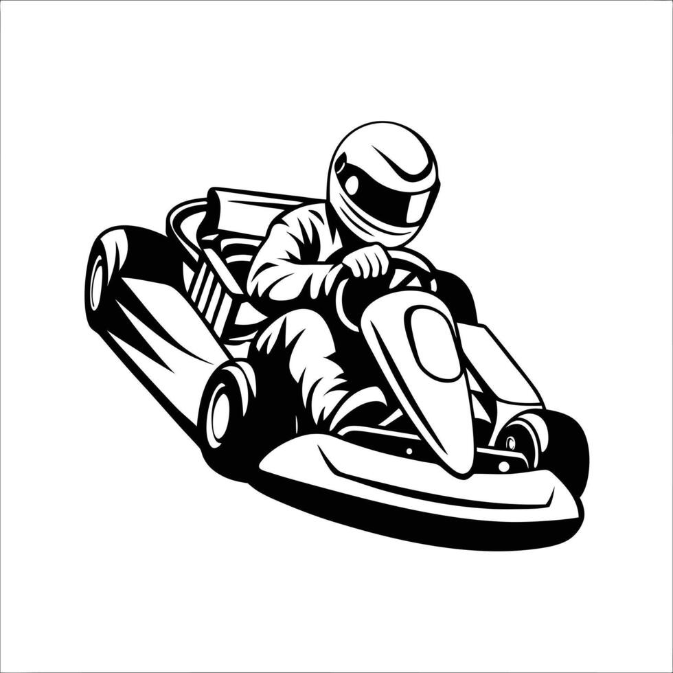 Black and White Go-Kart Racing Illustration in Stylish Design vector