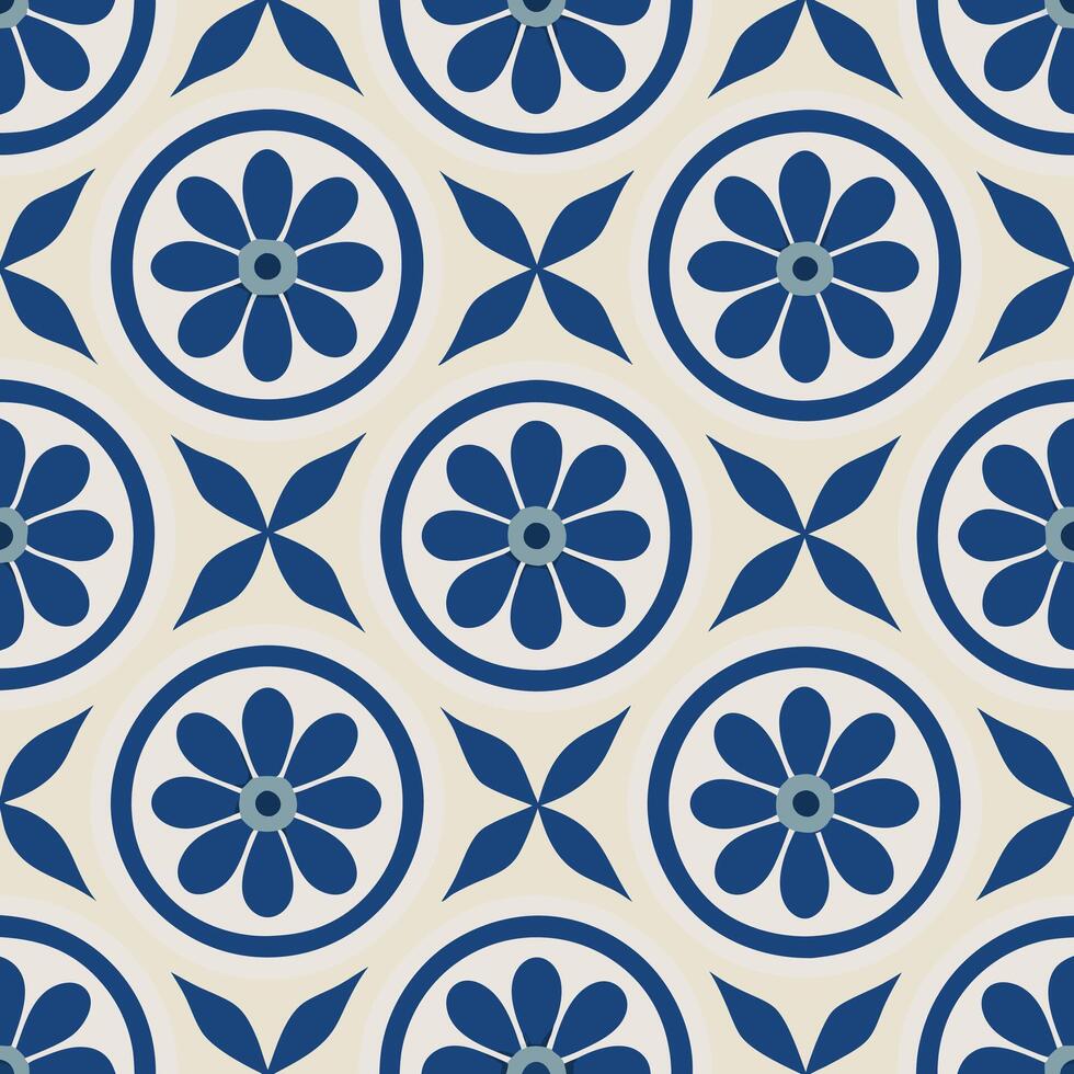 Modern Mediterranean-Inspired Tile Design with Blue and White Motif vector