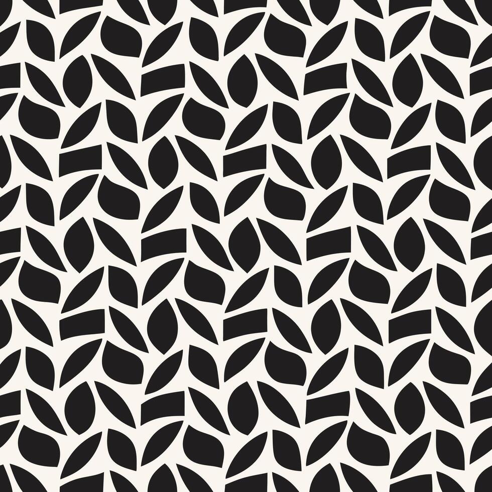 Seamless Black and White Geometric Pattern with Stylized Leaf Shapes vector