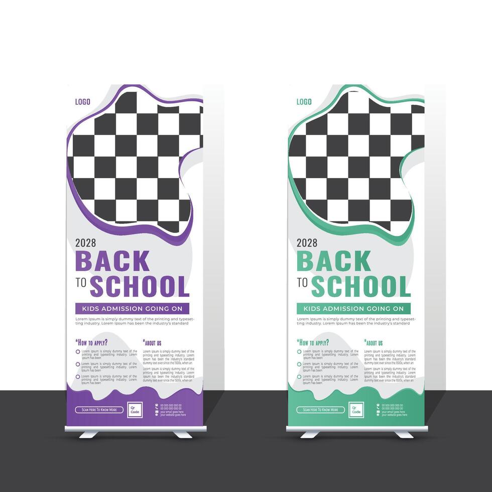 Professional back to school admission roll up banner design template vector