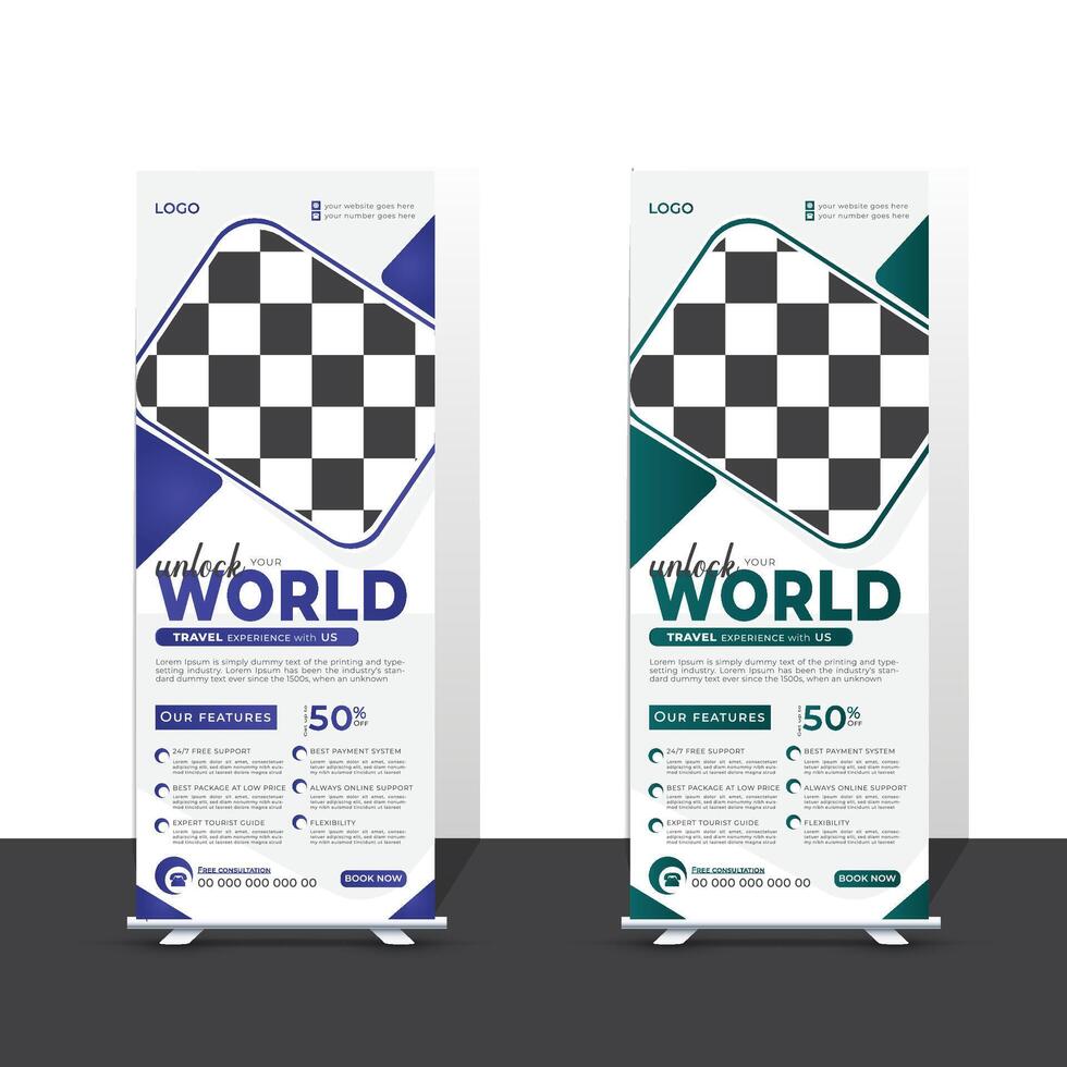 Modern travel roll up banner design template vector