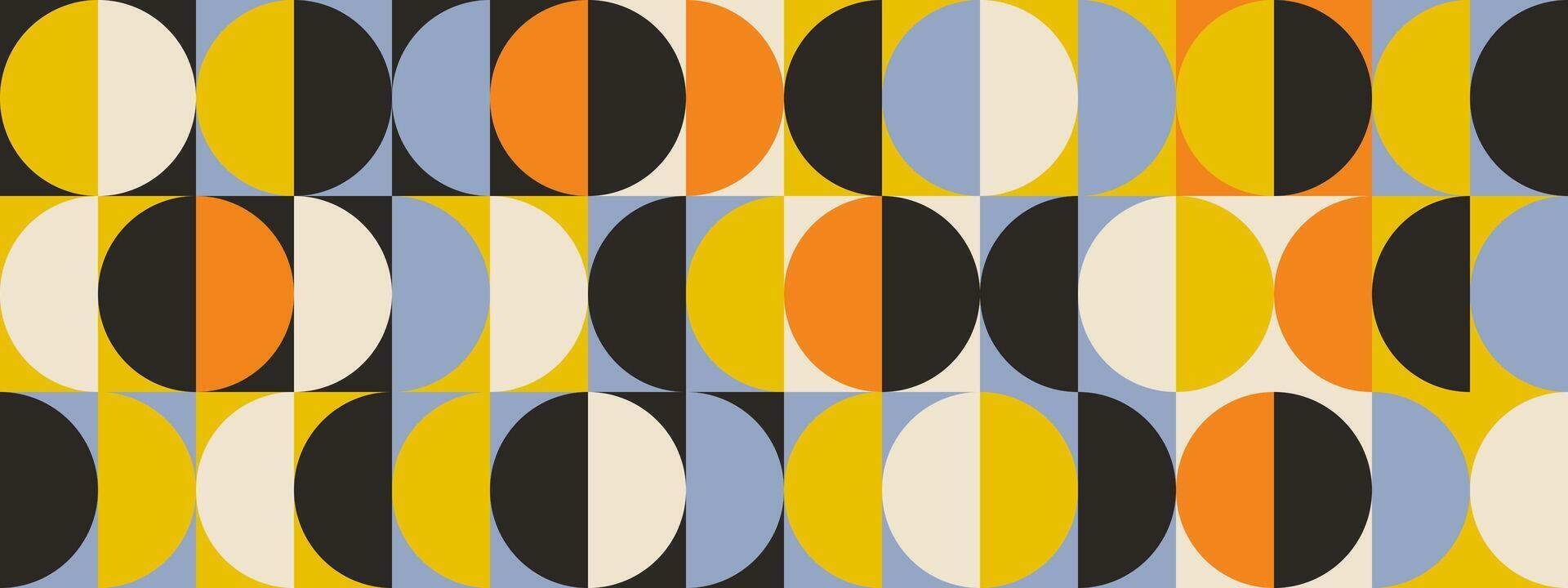 Retro semi circle seamless pattern. Abstract geometric mid century background. Colorful Swiss modernist or postmodernist style wallpaper. Modular repeating overlay. Colorful mural backdrop vector