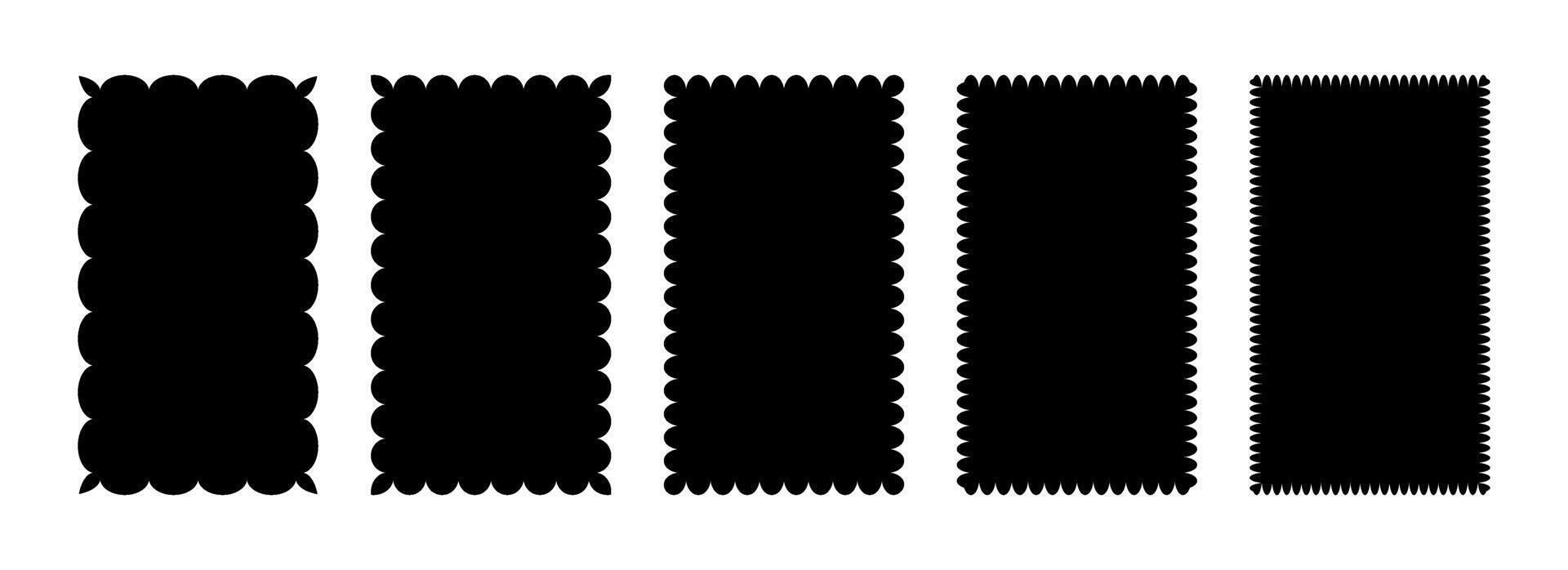 Wavy edge rectangular frame collection. Jagged rectangle border element set. Black undulate design templates for decoration, banner, poster, template, sticker, badge. Vintage bundle vector