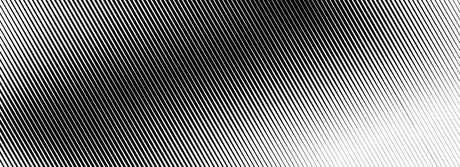 Vanishing linear gradient texture. Black diagonal stripes gradation background. Thin to thick fade slanted pattern backdrop. Oblique parallel strokes wallpaper. vector