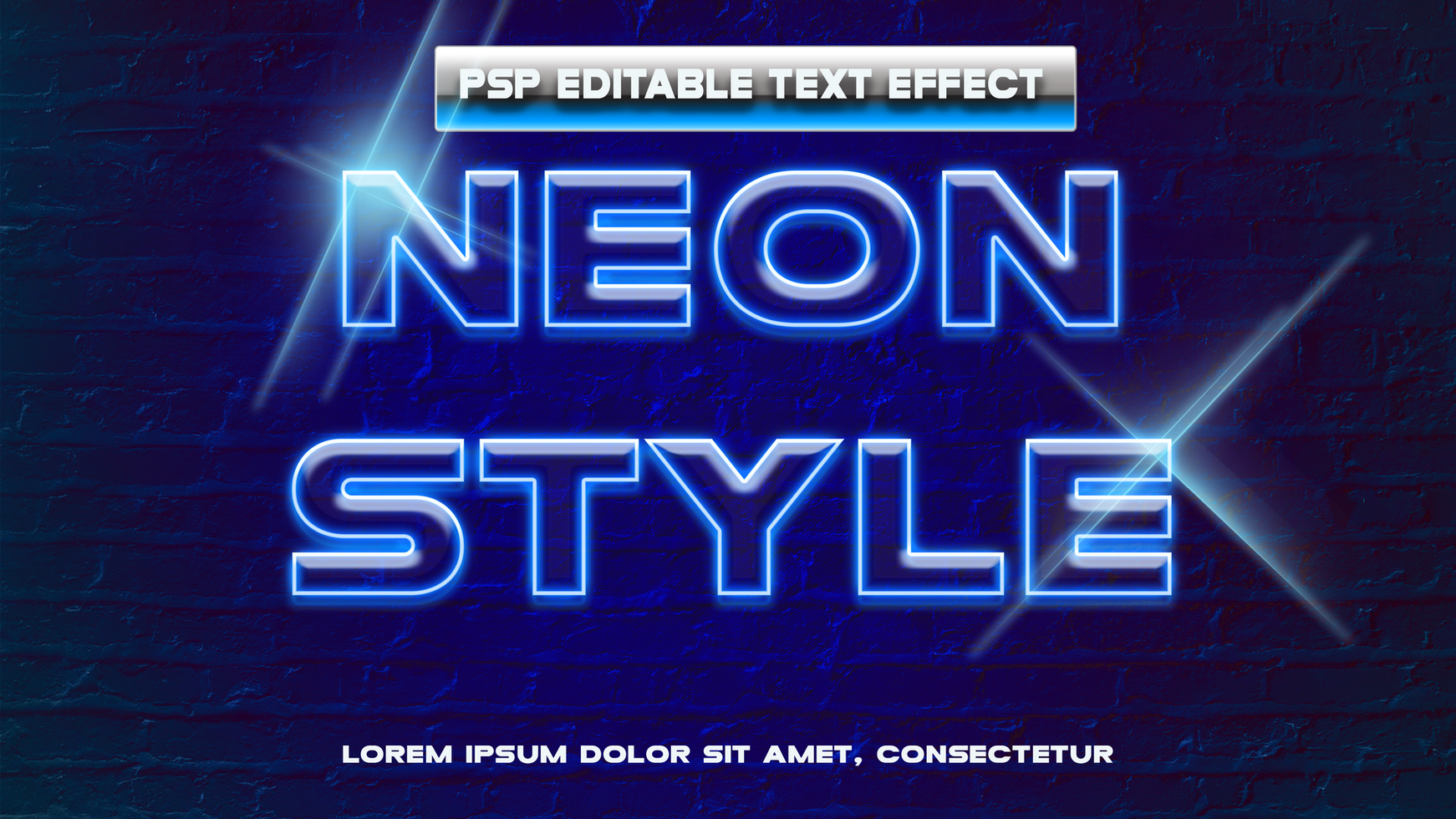 neon style text effect with blue neon lights psd