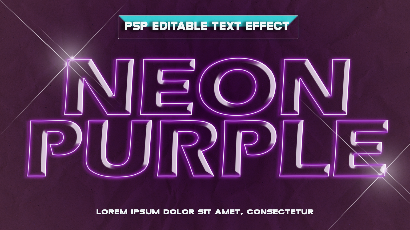 neon purple text effect with a purple background psd