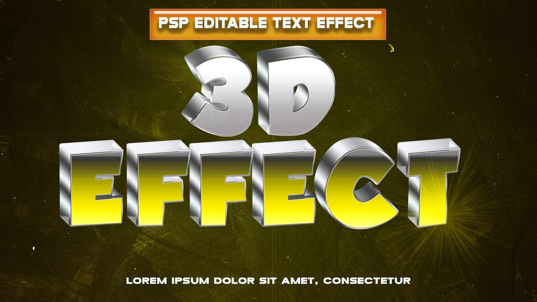 3d effect text effect with a yellow background psd