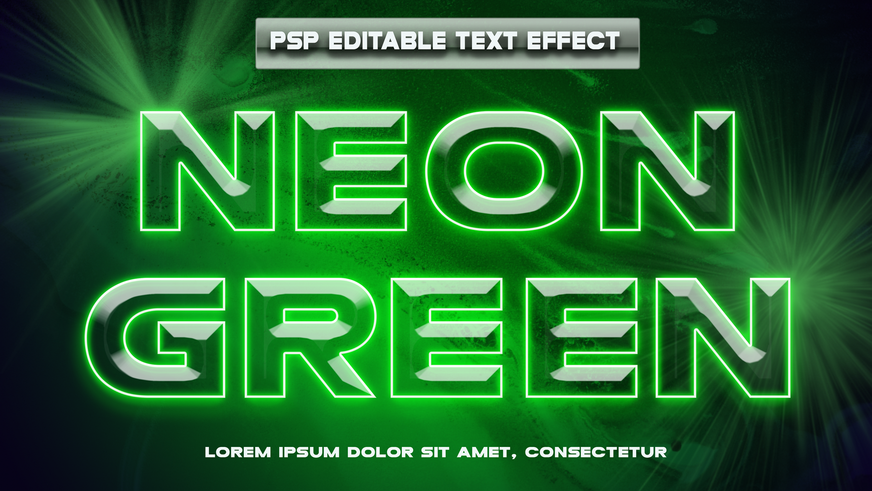 neon green text effect with a green background psd