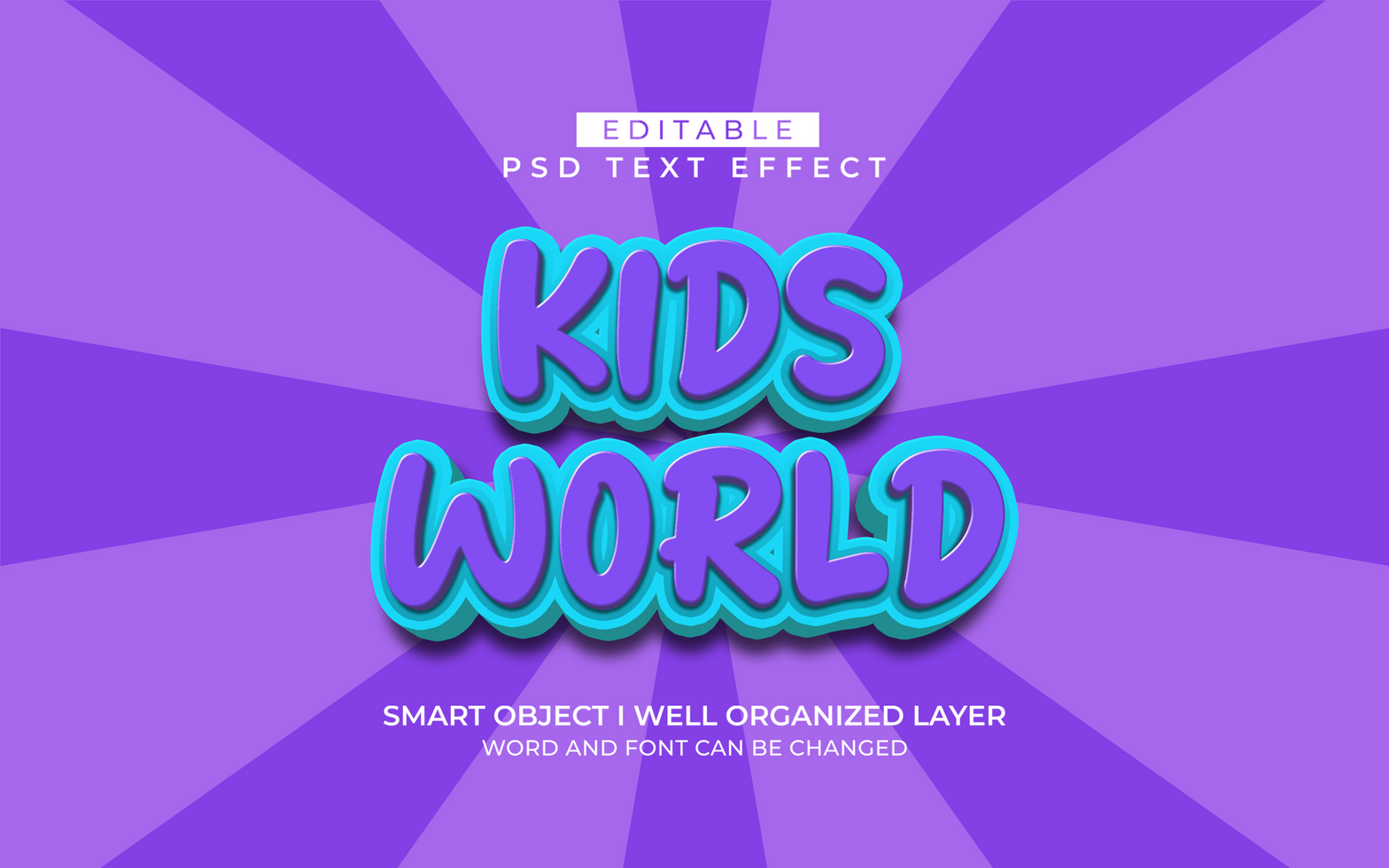 3d editable kids world text effect style template psd