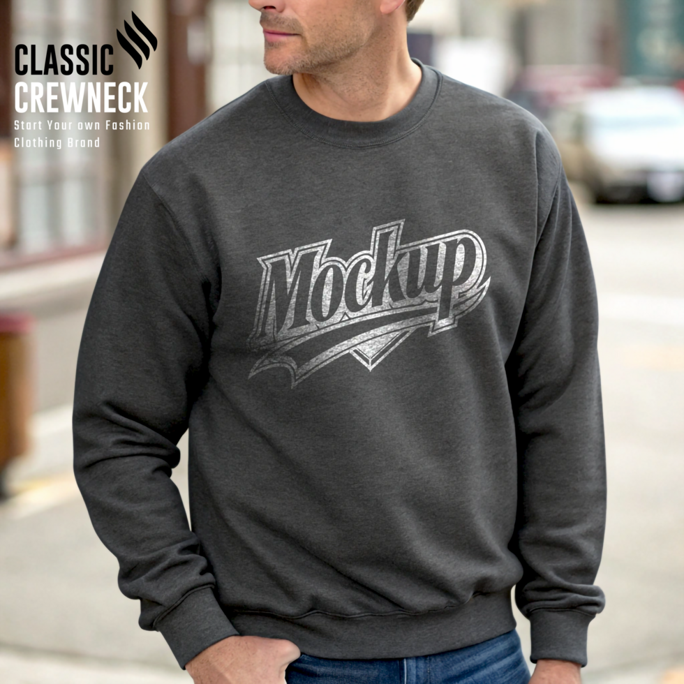 Charcoal Gray Urban Style Crewneck Mockup for Street Brands psd