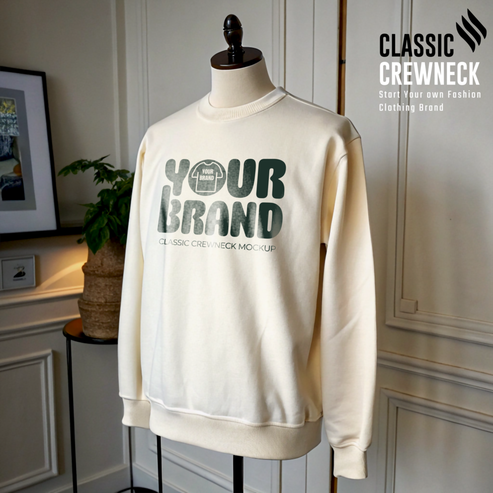 Vintage White Classic Crewneck Mockup in Trending Shades psd