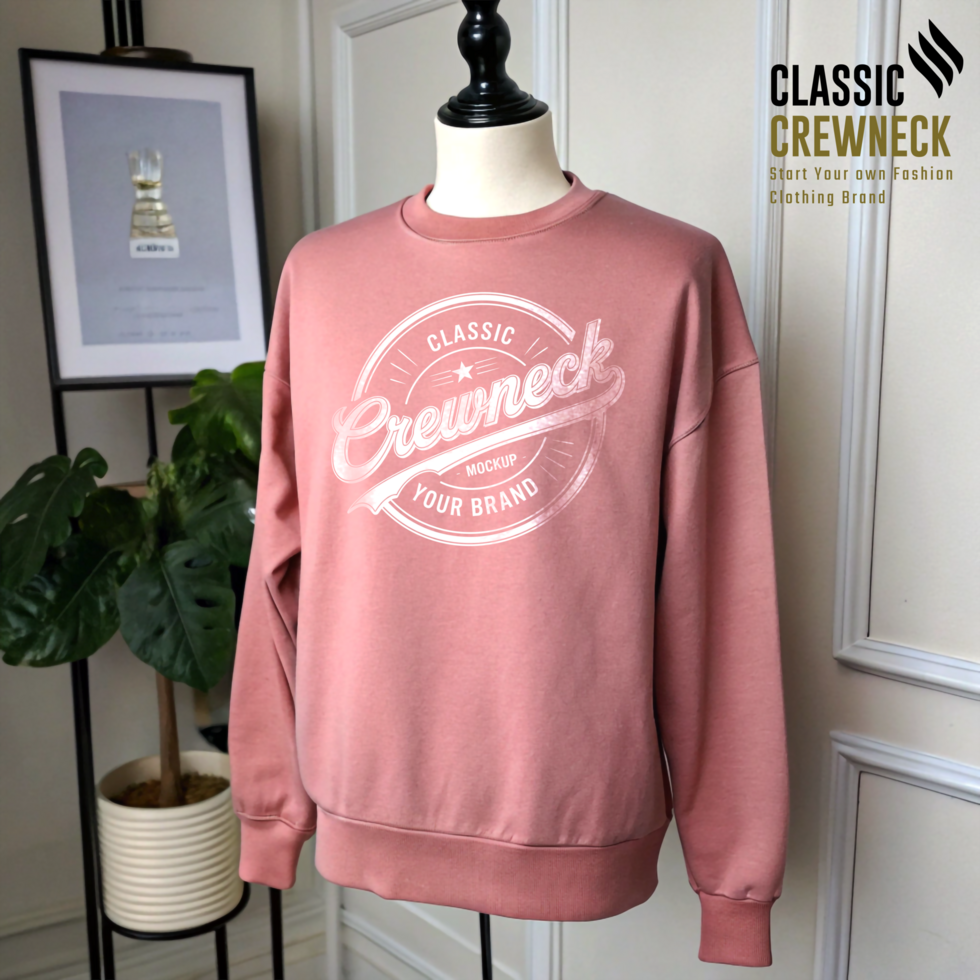 Dusty Rose Soft Textured Crewneck Mockup in Trending Colors psd