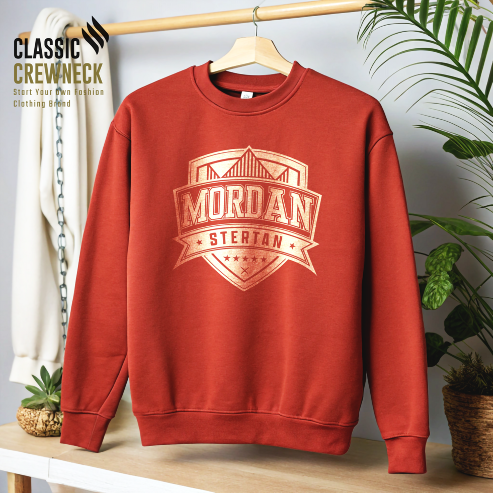 Brick Red Hanging Crewneck Sweatshirt Mockup Design psd