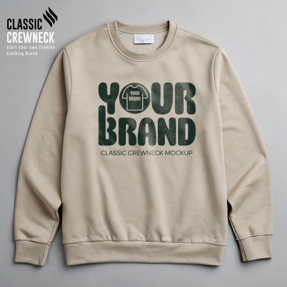 Light Taupe Classic Heather Crewneck Mockup psd