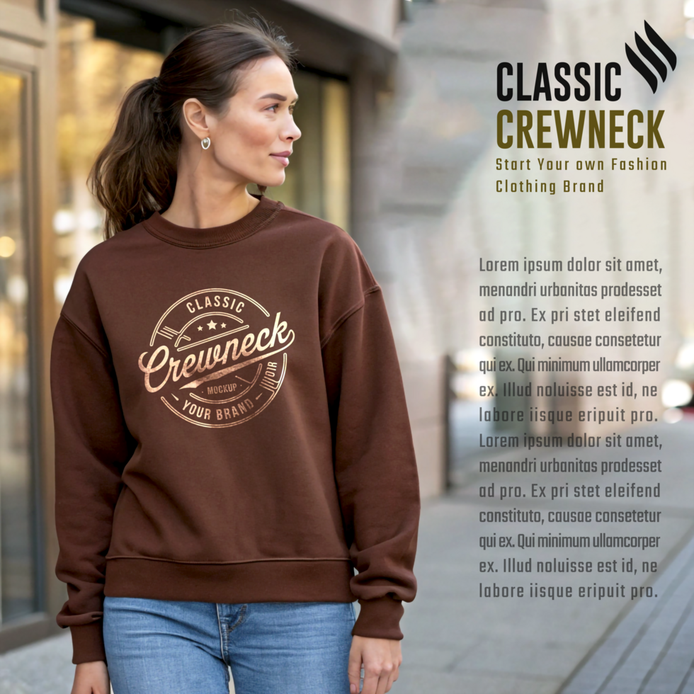 Cocoa Brown Eco-Friendly Cotton Crewneck Mockup Design psd