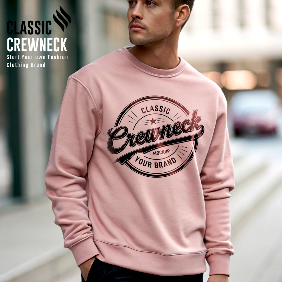 Dusty Rose Crewneck Mockup with Realistic psd