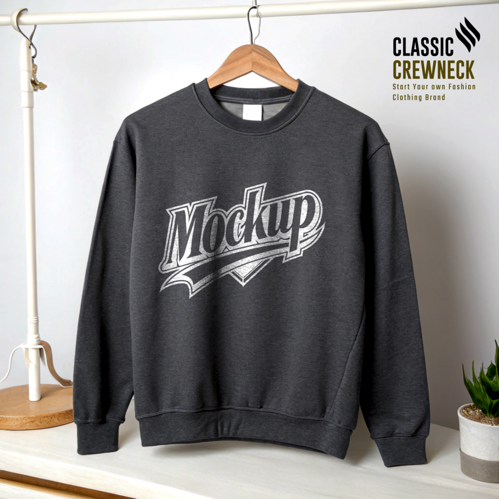Charcoal Gray Trendy Crewneck Mockup in Soft Cotton Fabric psd