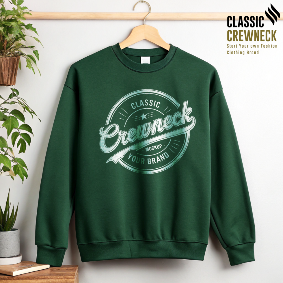 Forest Green Customizable Crewneck Mockup psd