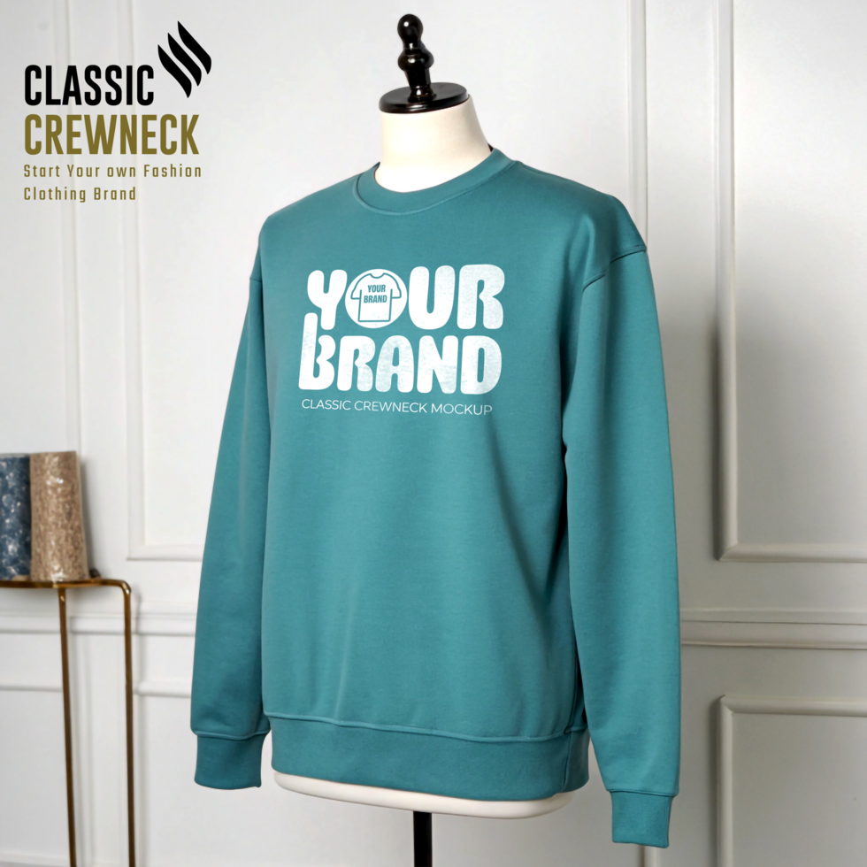 Muted Teal Crewneck Mockup Set psd