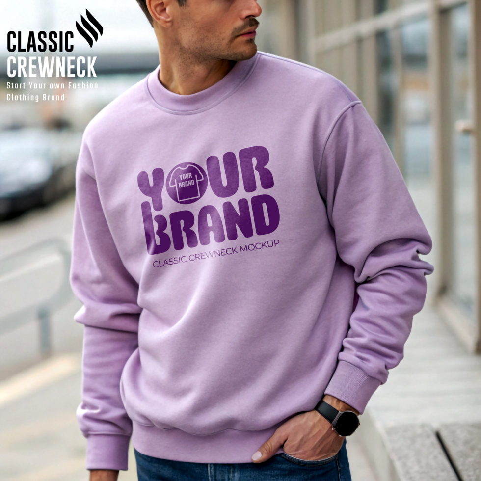 Men Soft Lilac Stylish Crewneck Mockup with Urban Vibes psd