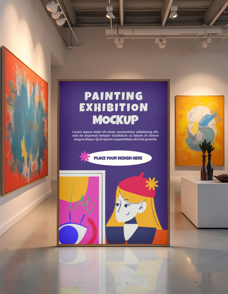 Neon Frame Painting Exhibition Mockup psd