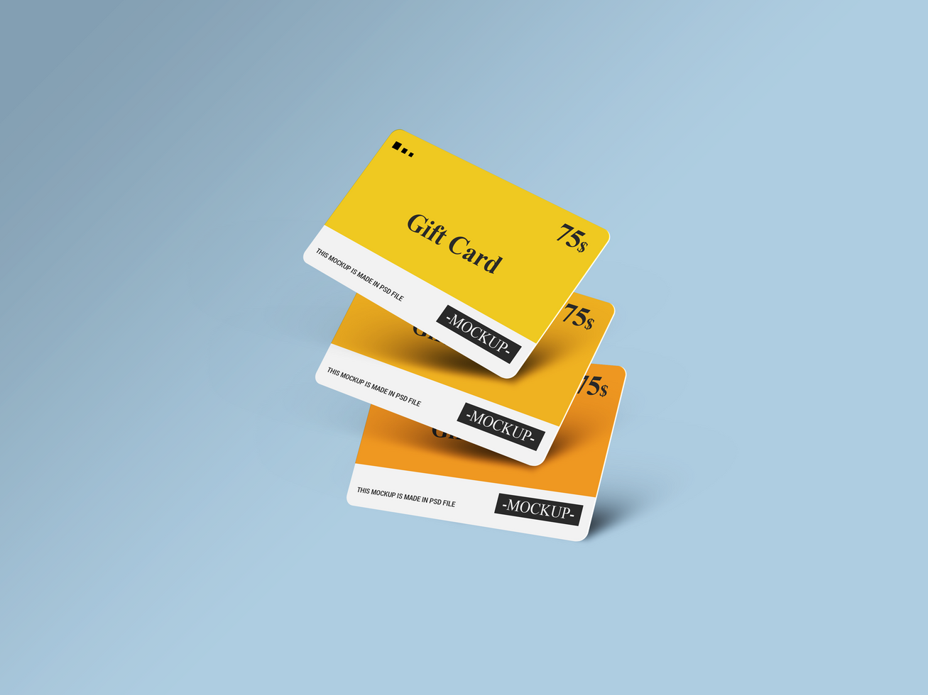 Three Flying Gift Card Mockups psd