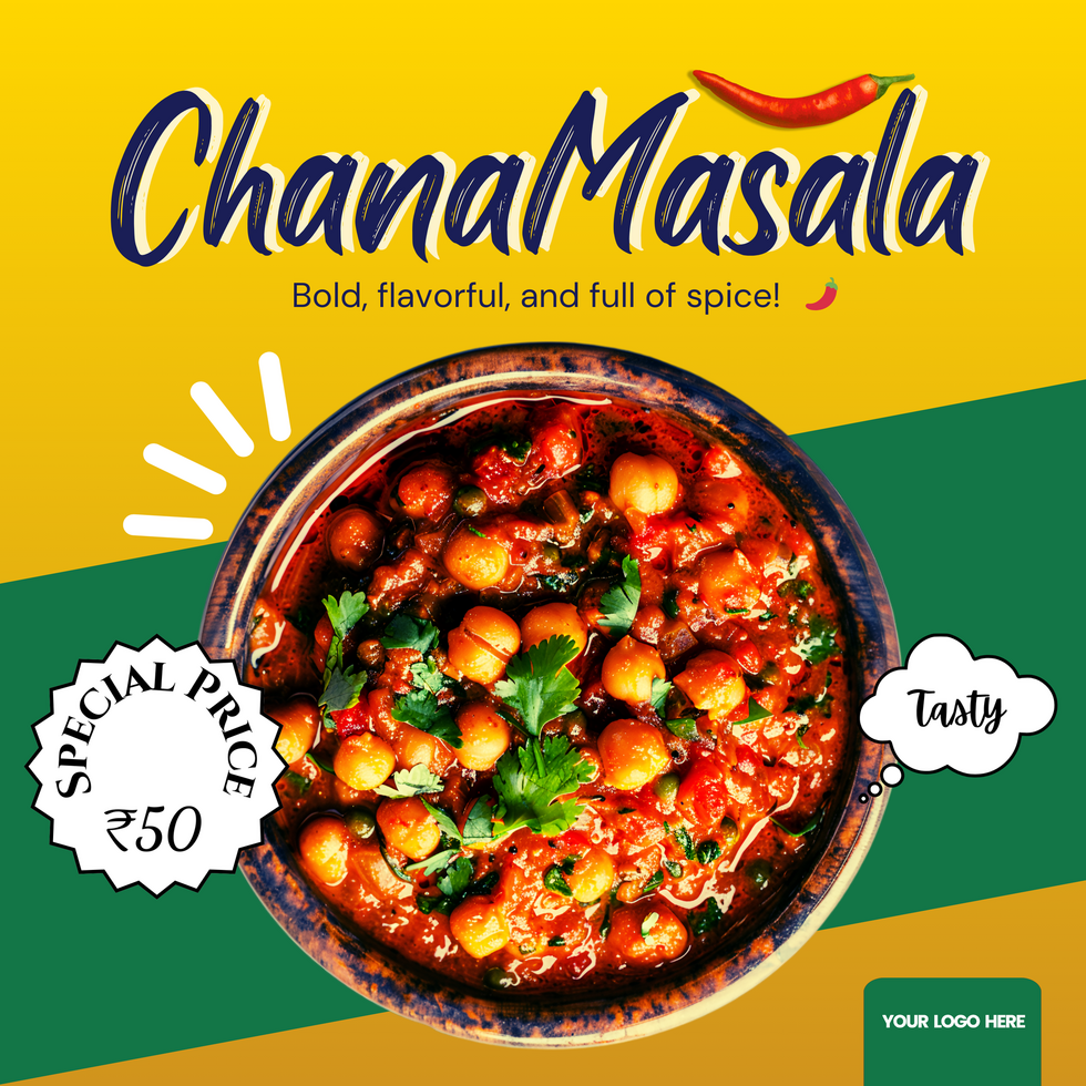 Fast Food chana masala Promotional Social Media Post Template. Square Layout And Editable psd