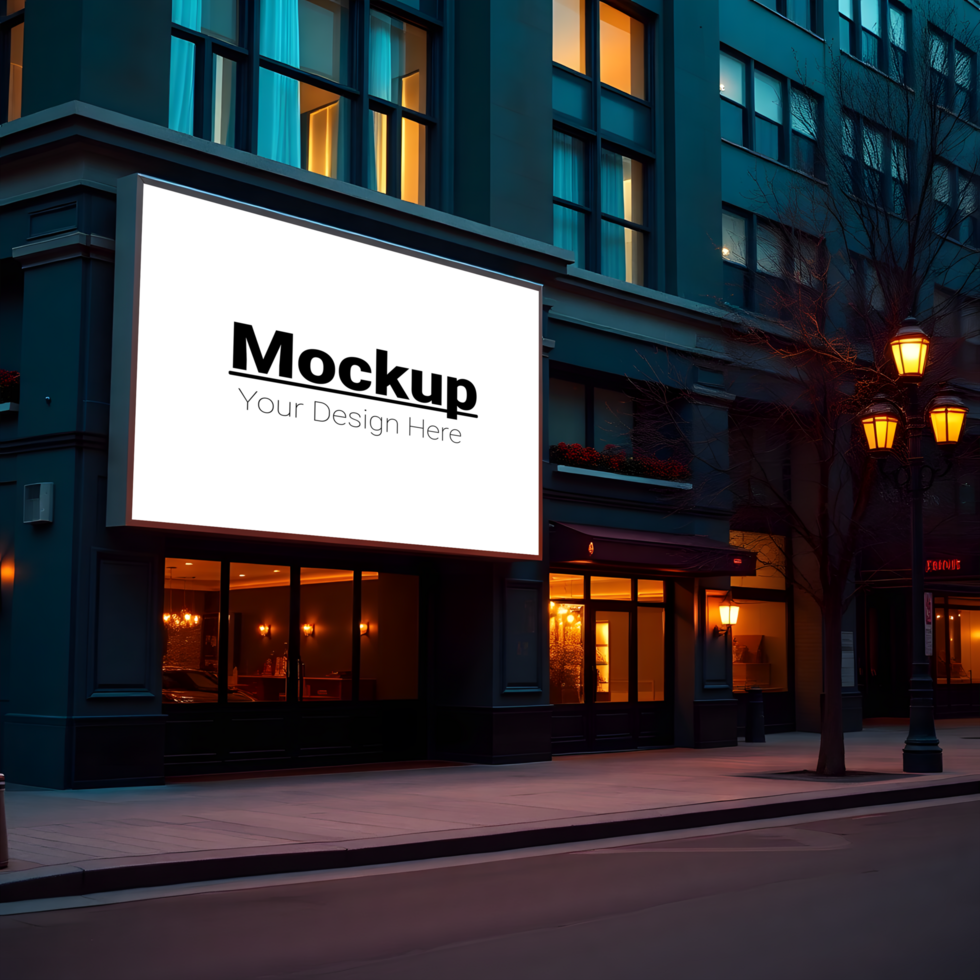 Modern Nighttime Building Billboard Mockup psd