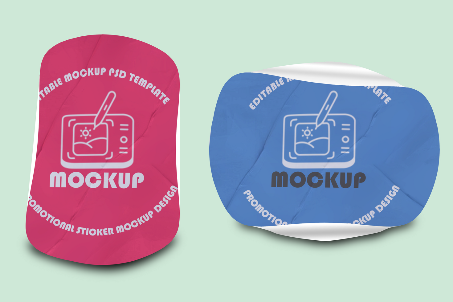 Round Set of Two Sticker Mockup Design Template Promotional Label Tag Mockup psd