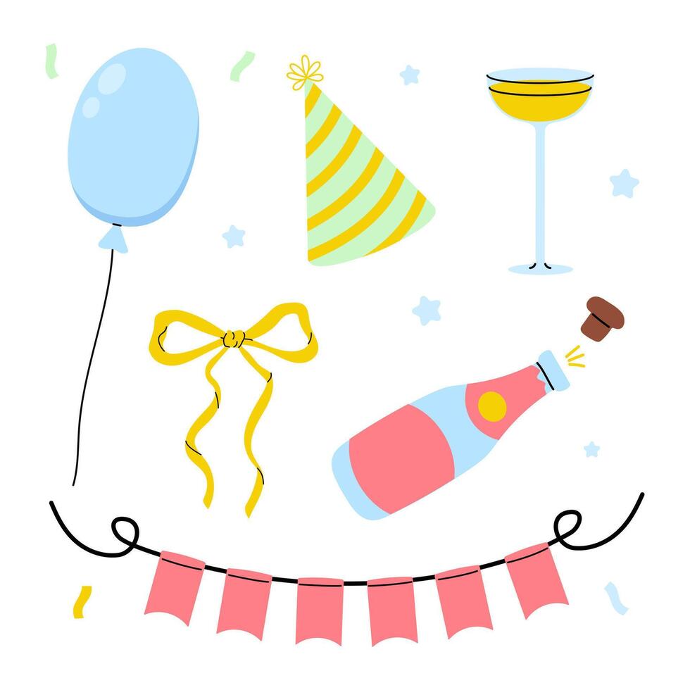 Celebratory elements including balloons and drinks for a joyful gathering or event vector
