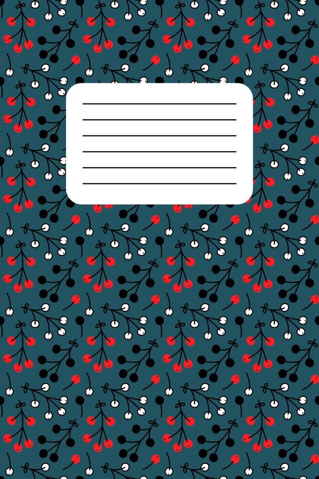 Floral patterned notebook cover with vibrant red and white elements on a dark background vector