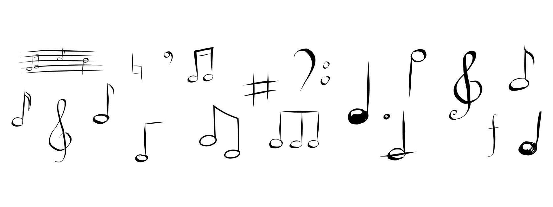 Music note hand drawn sketch silhouette, cute doodle melody. Line music elements. Simple marks, sound. vector