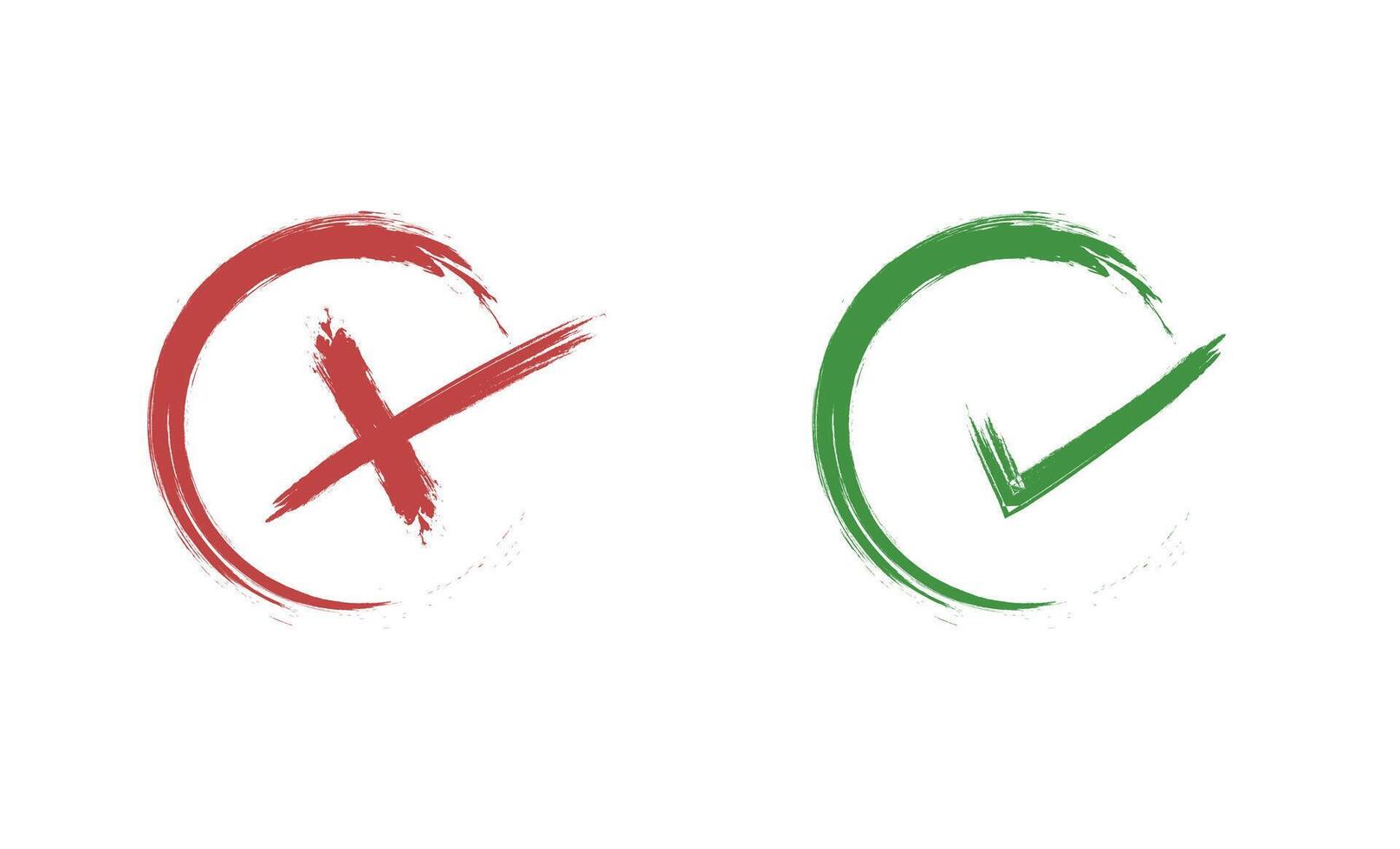 Hand painted Red X and Green Checkmark Icons for Decision Making. Check mark buttons. vector