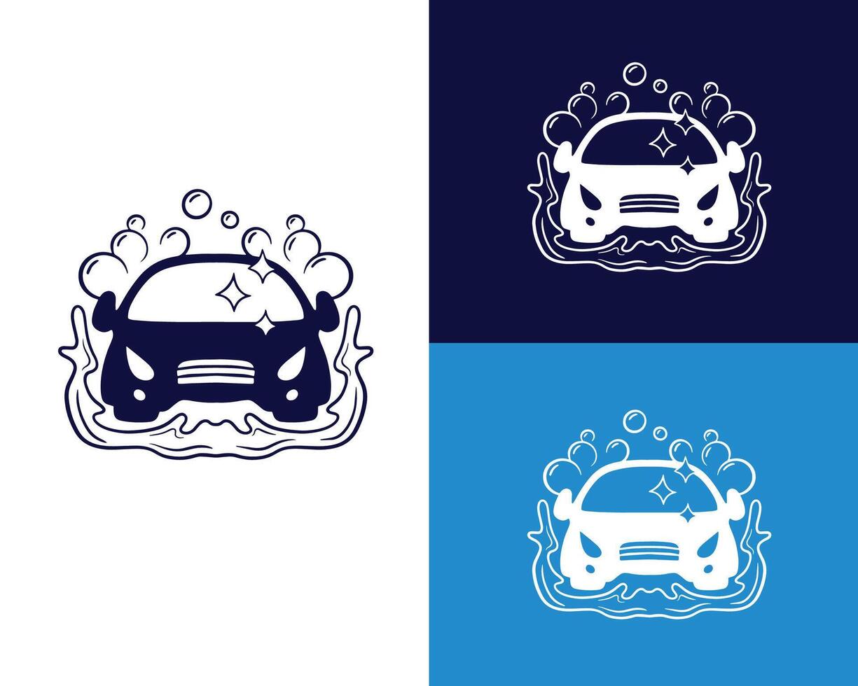 Hand drawn car wash logo with bubble and water illustration vector