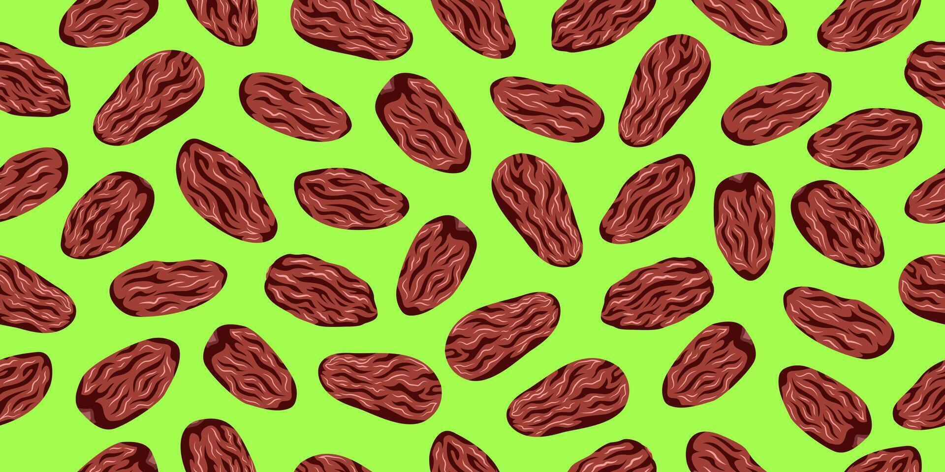 Date fruit seamless pattern on green background. Dates palm fruit motif for packaging vector