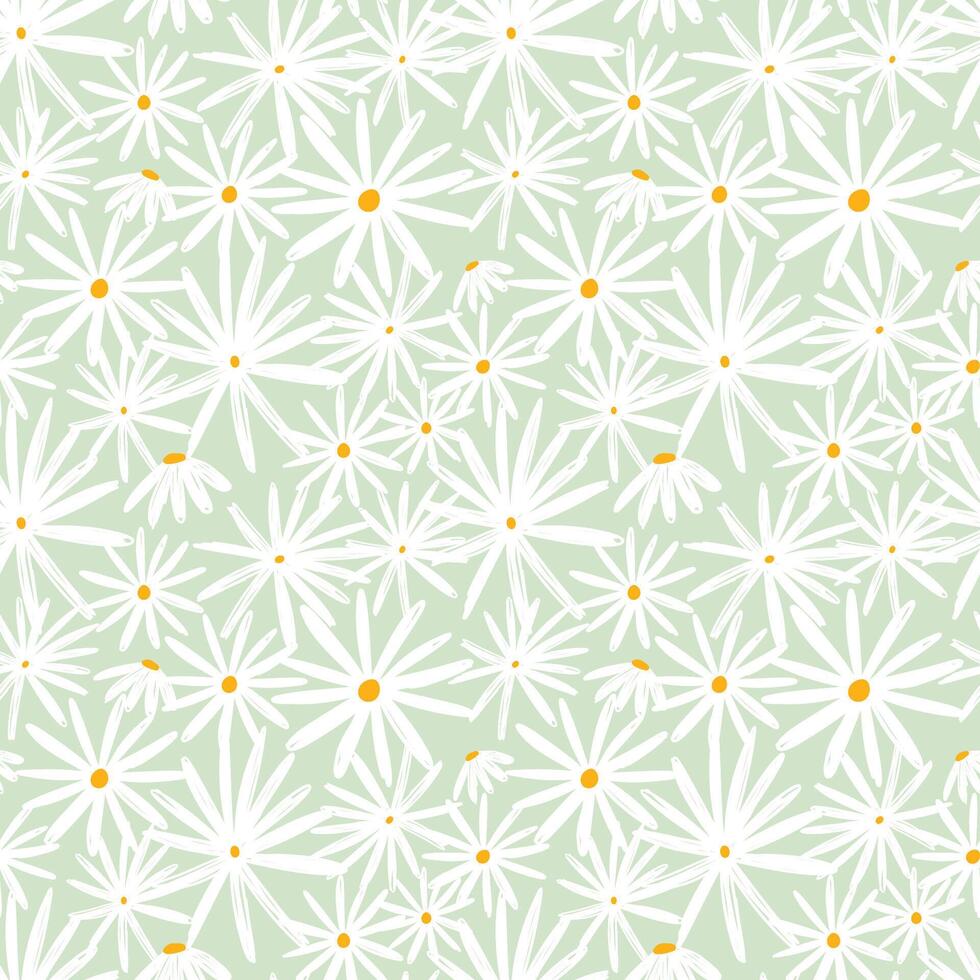 Seamless Pattern of White Daisy Flowers on a Light Green Background vector