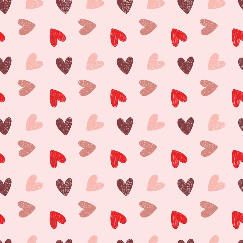 Seamless Patterned Background Featuring Hand-Drawn Hearts in Various Colors vector