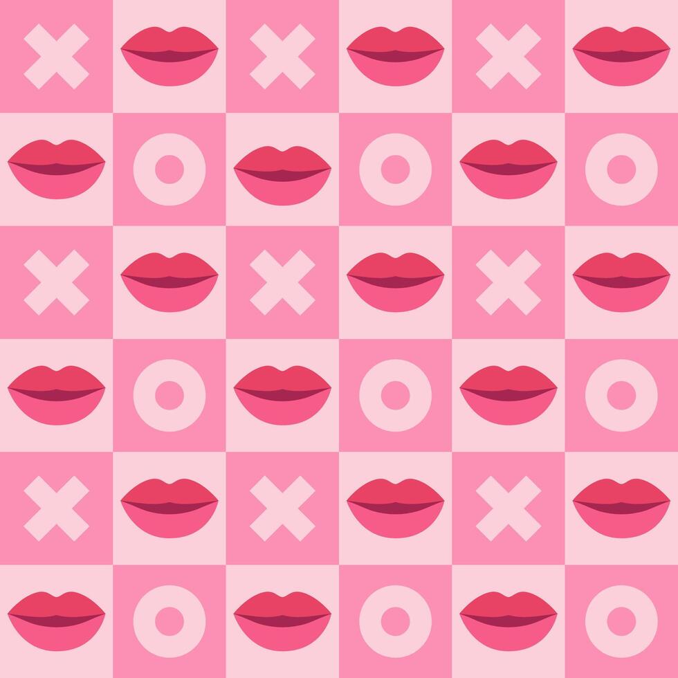 Seamless pattern with lips and xoxo. Template for Valentine holiday design vector