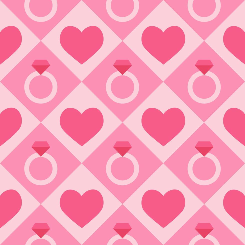 Seamless pattern with simple pink hearts and diamond rings. Template for Valentine holiday design vector