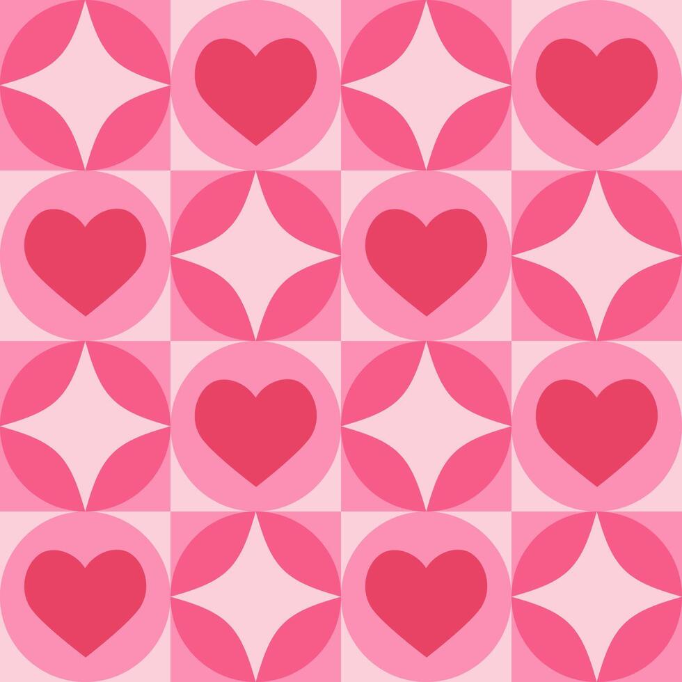 Seamless pattern with pink geometric elements and hearts. Template for Valentine holiday design vector