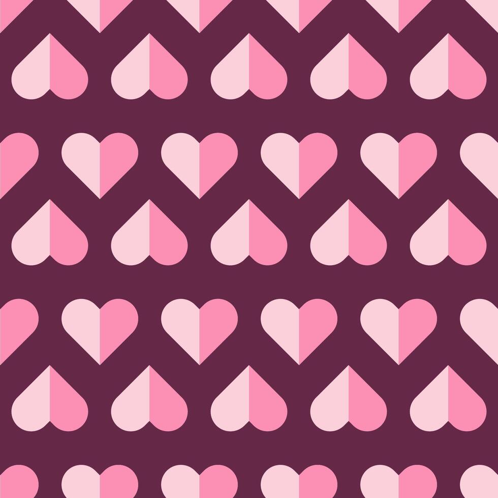 Seamless pattern with geometric pink hearts on dark purple background. Template for Valentine holiday design vector
